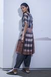 Shop_Urvashi Kaur_Grey Kota Silk Round Checkered Crop Top _at_Aza_Fashions