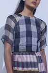 Buy_Urvashi Kaur_Grey Kota Silk Round Checkered Crop Top _Online_at_Aza_Fashions