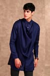 Buy_Mr. Ajay Kumar_Blue Cowl Linen Kurta_Online_at_Aza_Fashions