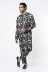 Buy_MR. Ajay Kumar_Black Cotton Satin Floral Digital Print Kurta And Pant Set _at_Aza_Fashions