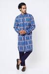 Buy_MR. Ajay Kumar_Blue Cotton Satin Digital Print Floral And Geometric Kurta Set _at_Aza_Fashions