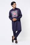 Buy_MR. Ajay Kumar_Blue Cotton Satin Digital Print Mandarin Collar Kurta And Pant Set _at_Aza_Fashions