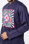 MR. Ajay Kumar_Blue Cotton Satin Digital Print Mandarin Collar Kurta And Pant Set _Online_at_Aza_Fashions