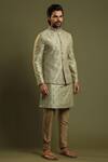 Kora By Nilesh Mitesh_Green Silk Blend Embroidered Bundi And Kurta Set_Online_at_Aza_Fashions