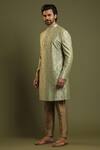Buy_Kora By Nilesh Mitesh_Green Silk Blend Embroidered Bundi And Kurta Set_Online_at_Aza_Fashions