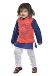 Buy_APRICOTKIDS_Red , Satin Embroidery Overlap Bundi Kurta Set _at_Aza_Fashions