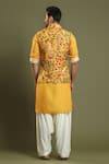 Shop_Kora By Nilesh Mitesh_Yellow Silk Blend Printed Floral Bundi And Kurta Set _at_Aza_Fashions