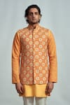 Buy_ARJUUN KILACHAND_Orange Raw Silk Embroidered Bundi And Kurta Set _at_Aza_Fashions