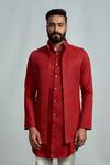 Buy_Arjun Kilachand_Red Cotton Silk Embroidered Bundi And Kurta Set For Men_at_Aza_Fashions