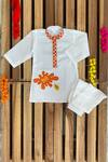 Buy_APRICOTKIDS_White Cotton Embroidery, Cut Work Gota Kurta Set _at_Aza_Fashions