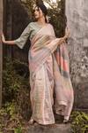 Buy_Vaani Beswal_Multi Color Handwoven Linen Akhila Saree _at_Aza_Fashions