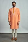 ARJUUN KILACHAND_Orange Mul Cotton Chikankari Embroidered Kurta_Online_at_Aza_Fashions
