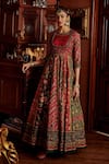 Kalista_Multi Color Viscose Silk Hand Painted Floral Ahilya Anarkali With Dupatta _Online_at_Aza_Fashions