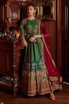 Shop_Kalista_Green Viscose Silk Hand Painted Floral Motifs Mumtaz Anarkali With Dupatta _at_Aza_Fashions