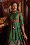 Kalista_Green Viscose Silk Hand Painted Floral Motifs Mumtaz Anarkali With Dupatta _Online_at_Aza_Fashions