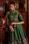 Buy_Kalista_Green Viscose Silk Hand Painted Floral Motifs Mumtaz Anarkali With Dupatta _Online_at_Aza_Fashions