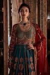 Kalista_Blue Anarkali Viscose Silk Hand Embroidered Beads And Samaira With Dupatta _Online_at_Aza_Fashions