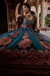 Shop_Kalista_Blue Anarkali Viscose Silk Hand Embroidered Beads And Samaira With Dupatta _Online_at_Aza_Fashions