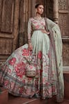 Kalista_Green Anarkali Viscose Silk, Dupatta Net Floral Pattern Ayra Print With _Online_at_Aza_Fashions