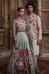 Kalista_Green Anarkali Viscose Silk, Dupatta Net Floral Pattern Ayra Print With _at_Aza_Fashions