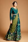 Shop_Kalista_Green Dola , 40%, Viscose 60% Round Anarkali With Draped Dupatta _at_Aza_Fashions