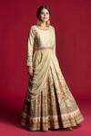 Shop_Kalista_Green Dola , 40%, Viscose 60% Round Anarkali With Draped Dupatta _at_Aza_Fashions