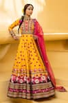 Kalista_Yellow Anarkali Natural Silk Printed Floral Motifs Round Inayat With Dupatta _Online_at_Aza_Fashions