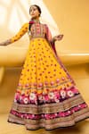 Shop_Kalista_Yellow Anarkali Natural Silk Printed Floral Motifs Round Inayat With Dupatta _Online_at_Aza_Fashions