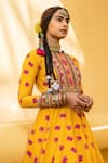 Kalista_Yellow Anarkali Natural Silk Printed Floral Motifs Round Inayat With Dupatta _at_Aza_Fashions