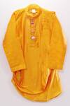 Shop_APRICOTKIDS_Orange , Satin Cowl Draped Kurta And Pant Set _at_Aza_Fashions