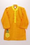 Buy_APRICOTKIDS_Orange , Satin Embroidery Silk Kurta And Pant Set _at_Aza_Fashions