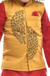 APRICOTKIDS Yellow Cotton, Silk Embroidery Bundi Kurta Set Online at Aza Fashions APRICOTKIDS_Yellow Cotton, Silk Embroidery Bundi Kurta Set _Online_at_Aza_Fashions