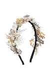 Shop_Born Flash_Gold Crystals, Sequins, Beads Floral Embellished Hairband _at_Aza_Fashions