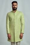 Buy_ARJUUN KILACHAND_Green Raw Silk Embroidered Sherwani _at_Aza_Fashions