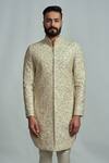 Buy_ARJUUN KILACHAND_White Raw Silk Embroidered Sherwani _at_Aza_Fashions