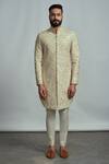 ARJUUN KILACHAND_White Raw Silk Embroidered Sherwani _Online_at_Aza_Fashions