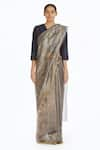 Akaaro_Silver Handwoven Silk Saree  _Online_at_Aza_Fashions