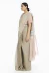 Akaaro_Green Handwoven Linen Saree  _Online_at_Aza_Fashions