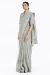 Akaaro_Multi Color Handwoven Linen Saree  _Online_at_Aza_Fashions