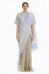 Buy_Akaaro_Blue Handwoven Linen Saree For Women_at_Aza_Fashions