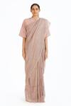 Buy_Akaaro_Pink Handwoven Linen Saree  _at_Aza_Fashions