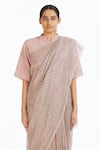 Buy_Akaaro_Pink Handwoven Linen Saree  _Online_at_Aza_Fashions