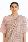 Shop_Akaaro_Pink Handwoven Linen Saree  _Online_at_Aza_Fashions