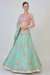 Buy_Avnni Kapur_Blue Chanderi Embroidered Mukaish V Neck Banarasi Lehenga Set  _at_Aza_Fashions