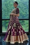 Buy_Avnni Kapur_Maroon Silk Embroidered Zardozi Sweetheart Neck Banarasi Bridal Lehenga Set _at_Aza_Fashions