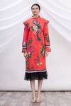 MR. Ajay Kumar_Red Cotton Floral Printed Shirt Dress _Online_at_Aza_Fashions