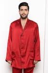 Arjuun Kilachand_Red Silk Lounge Shirt And Pant Set _Online_at_Aza_Fashions