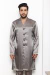 Arjuun Kilachand_Grey Satin Lounge Kurta And Pant Set _Online_at_Aza_Fashions