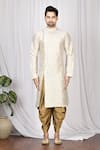 Aryavir Malhotra_Beige Dupion Silk Printed Kurta_Online_at_Aza_Fashions