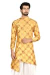 Buy_Aryavir Malhotra_Yellow Sherwani Silk Pant Cotton Printed And Dhoti Set _at_Aza_Fashions